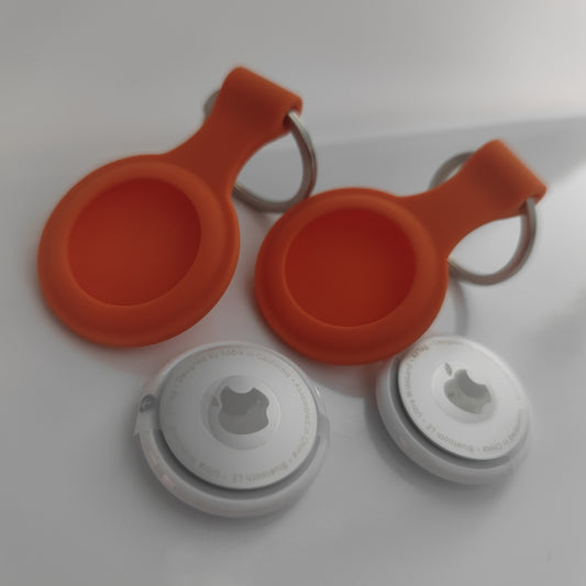 Set 2 Apple NFC AirTag Tracker mit Case Anhänger Schutzhülle Schlüsselanhänger orange