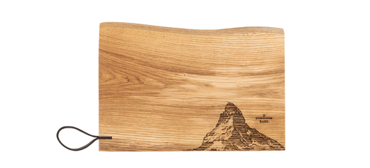 Panorama Knife Matterhorn, wooden cutting board, rustic