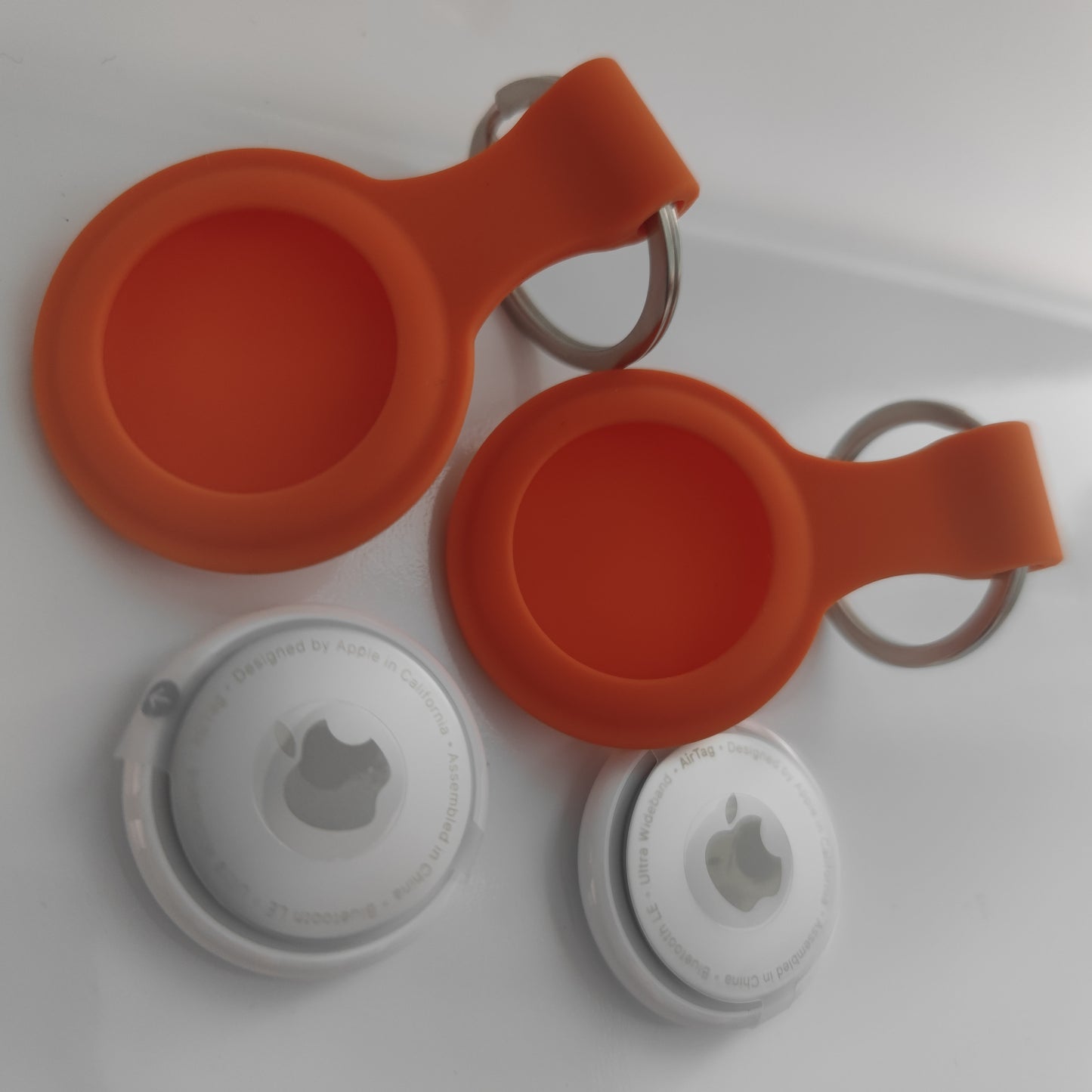 Set 2 Apple NFC AirTag Tracker mit Case Anhänger Schutzhülle Schlüsselanhänger orange