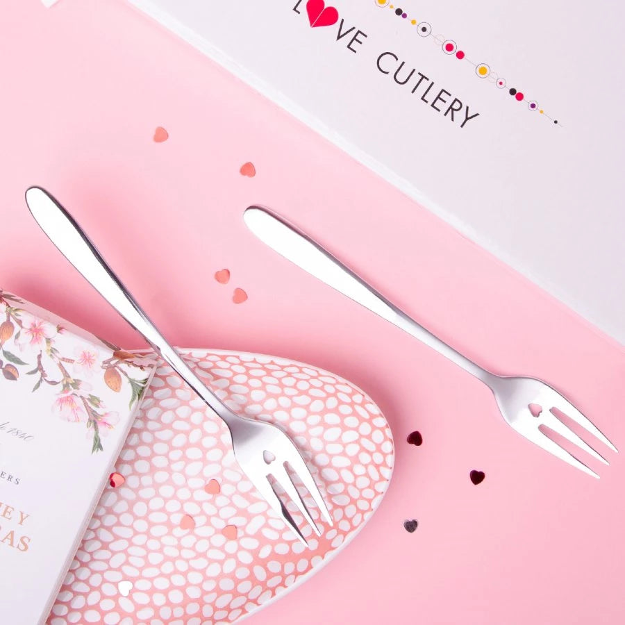 Cake fork set with heart 6 pieces Love Cutlery personalized individual laser engraving possible